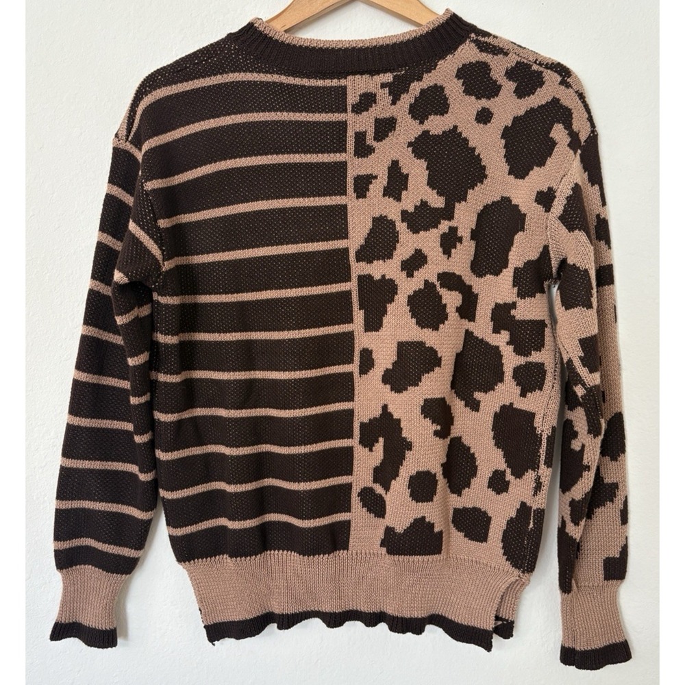 Staccato Brown Leopard Women's Casual Sweater M Cozy Thanksgiving Fall Statement - Picture 7 of 12
